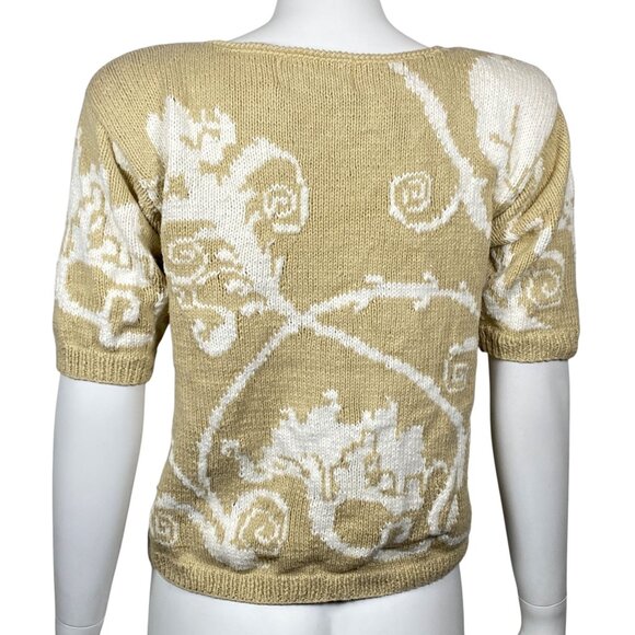 Vintage Needleworks Short Sleeve Knit Sweater Womens S Floral Swirls Pullover - Picture 4 of 6